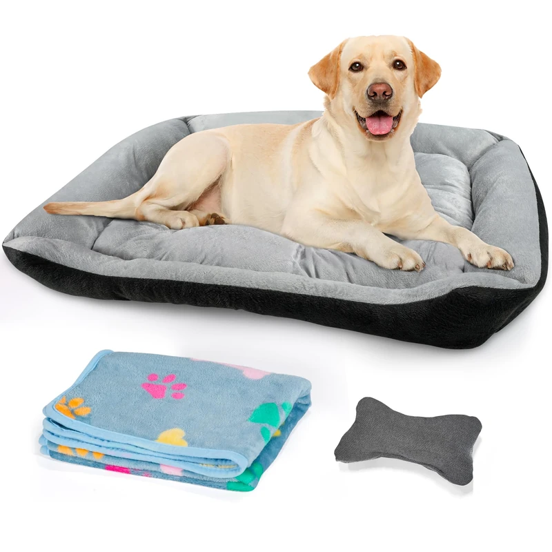 Heatail Large Size XL Dog Bed, Non-Slip Base Dog Mat, Washable Fluffy Dog Bed, Soft, Comfortable, Breathable, Anti-Anxiety Dog Basket – (80 x 60 x 15 cm, Grey)