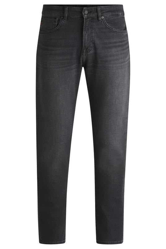 BOSS Mens Onyx BO Black Tapered-fit Jeans in Comfort-Stretch Denim