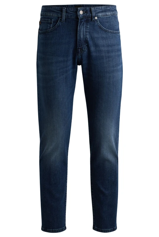 BOSS Mens RE.Maine BO Blue-Black Regular-fit Jeans in Soft-Motion Denim