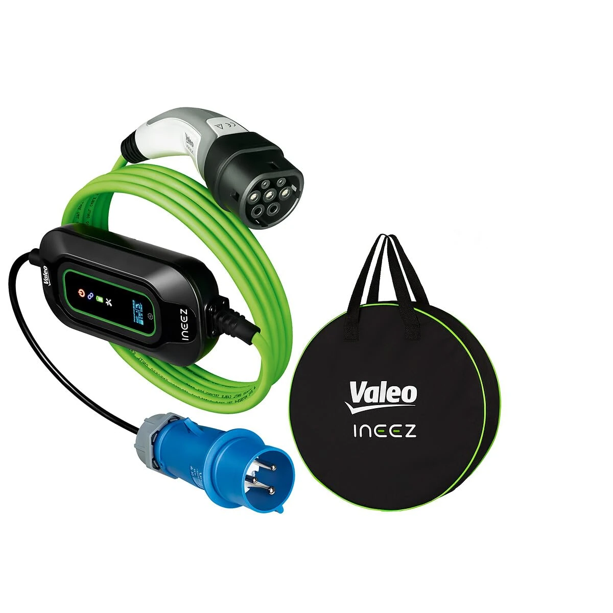 VALEO Ineez - 652115 - EV Mobile charger for Electric or Plug-In Hybrid Vehicles with Transportation Bag - Motorhome plug (CEE Blue) to Type 2-7.4 kW - 5 m