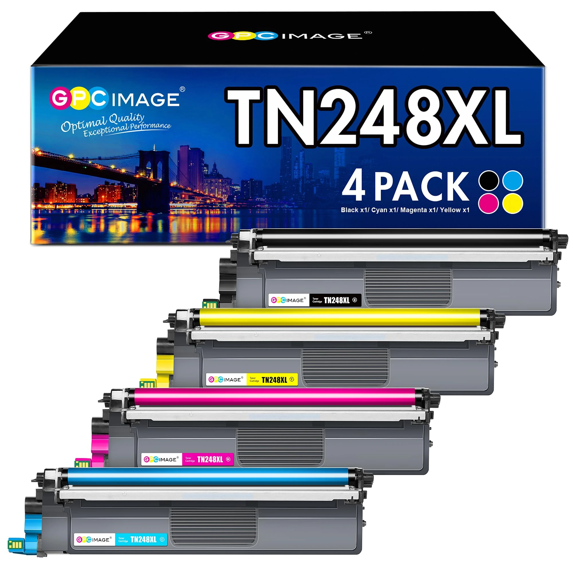 GPC Image TN248XL TN248 Toner Cartridge Compatible with Brother TN-248C TN-248M TN-248Y TN-248BK for Brother MFC-L3760CDW L8390CDW L3740CDWE; DCP-L3520CDWE L3520CDW L3560CDW Printer (4 Pack)