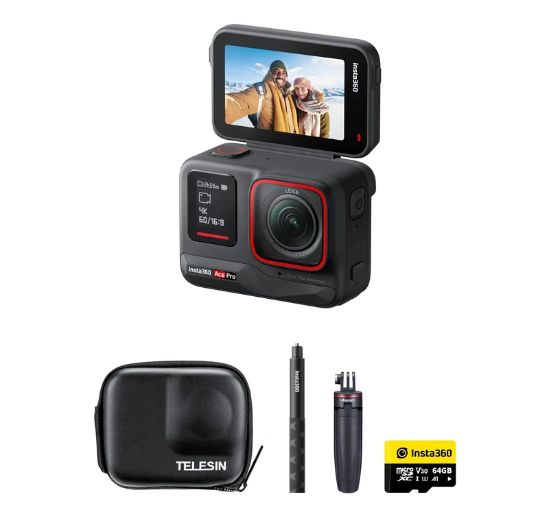 Insta360 Ace Pro 8K Action Camera PROFESSIONAL Kit inc Invisible Selfie Stick 64GB + Case + Desktop Tripod