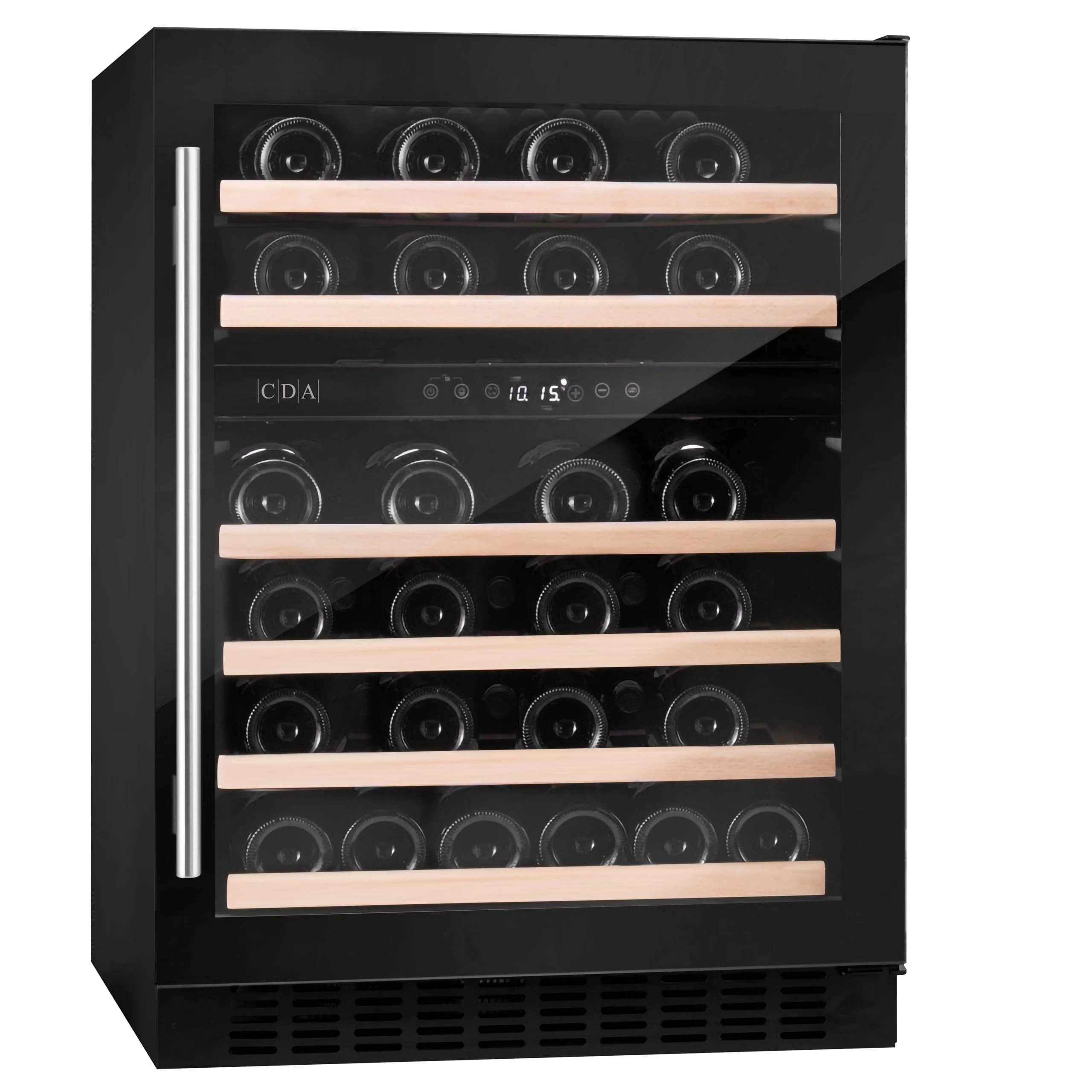 CDA 46 Bottle Capacity Dual Zone 60cm Freestanding Under Counter Wine Cooler - Black Glass