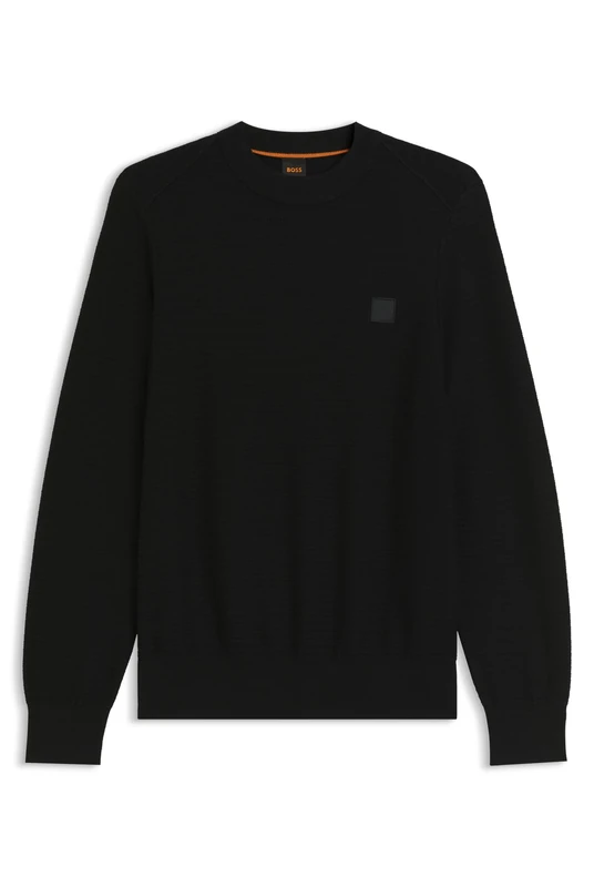 BOSS Mens Anion S Cotton-Cashmere Sweater with Logo Patch Black