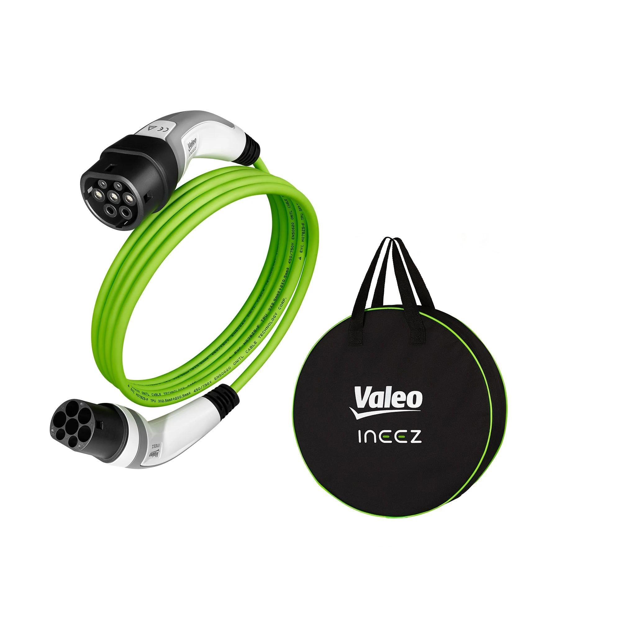 Valeo Ineez - 652102 - Charging Cable for Electric or Plug-In Hybrid Vehicles with Transportation Bag - Type 2 to Type 2-3.7 KW - 5 m