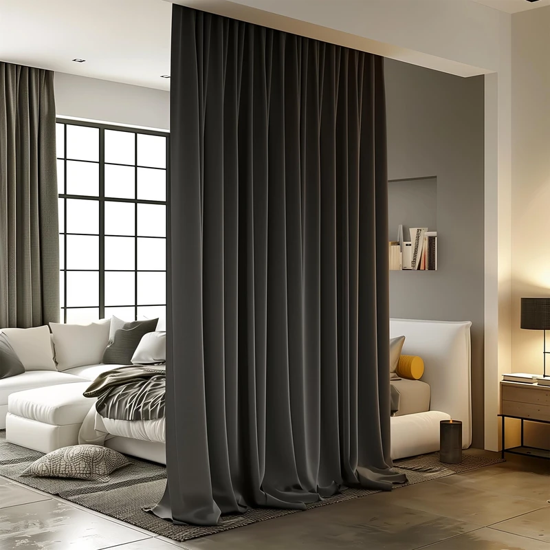 Room Divider Curtains, Blackout Ceiling Track Curtains with Hooks Noise Reduction Privacy Curtain for Wall Ceiling Mount, 8.3 ft Wide x 9 ft Tall, Black, 1 Panel