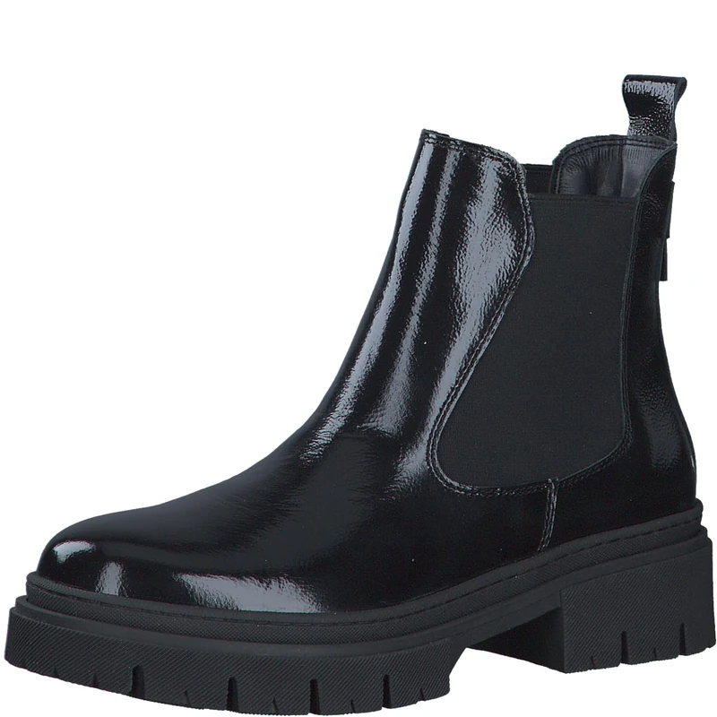 Tamaris 1-25902-43/003 Slip-On Boots Leather & Textile Women's in Black, Black (Black Patent), 6 UK