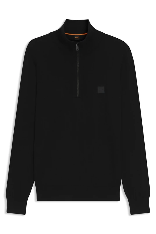 BOSS Mens Kanobix S Cotton-Cashmere Sweater with Zip Collar Black