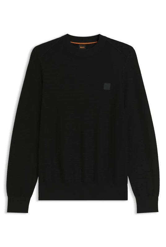 BOSS Mens Anion S Cotton-Cashmere Sweater with Logo Patch Black