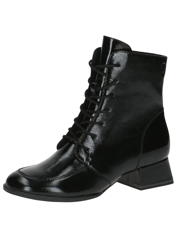 CAPRICE women's lace-up leather ankle boots low heel, Black (Black Naplak), 5 UK