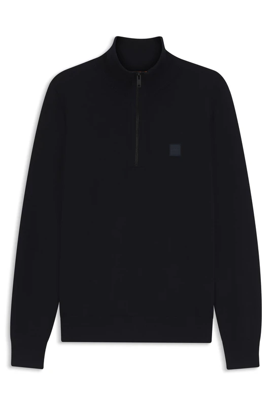 BOSS Mens Kanobix S Logo-Patch Zip-Neck Sweater in Cotton and Cashmere