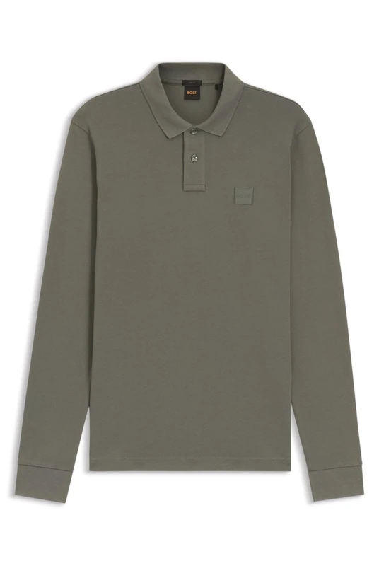 BOSS Mens Passerby Stretch-Cotton Slim-fit Polo Shirt with Logo Patch