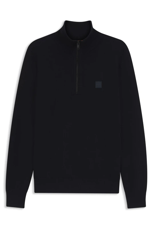 BOSS Mens Kanobix S Logo-Patch Zip-Neck Sweater in Cotton and Cashmere