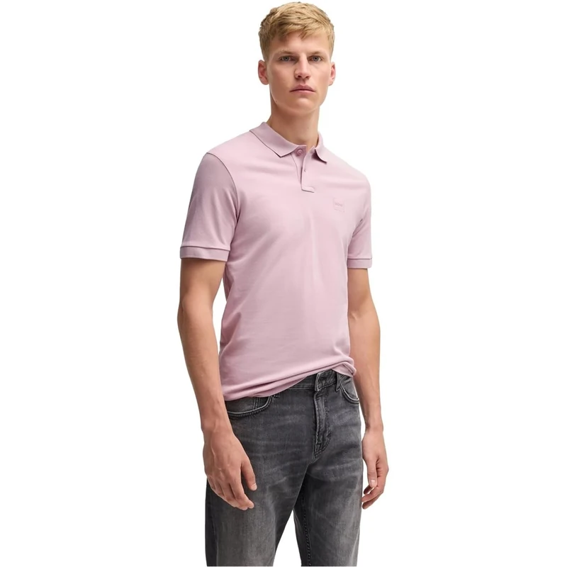 BOSS Mens Piqué Polo Top Open Purple M