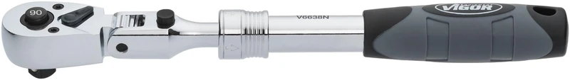 Vigor Telescopic 3/8" Square Reversible Ratchet Handle 250-350mm 180 Degree Swivel Head 90 Teeth 4 Degree Actuation Angle Chrome V6638N