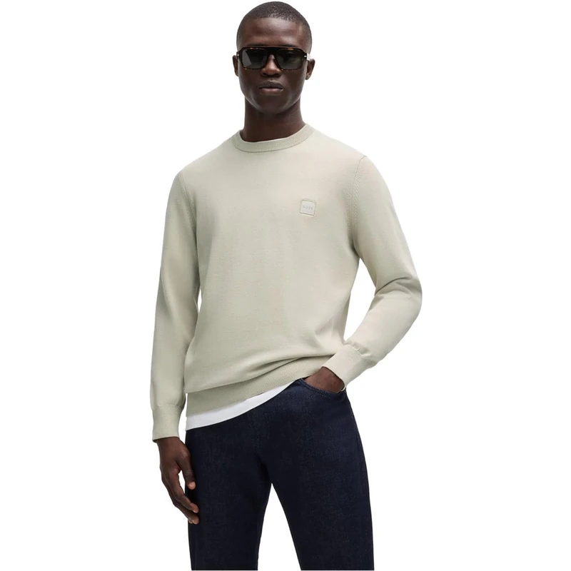 BOSS Mens Kanovano Logo-Patch Sweater in Cotton and Cashmere