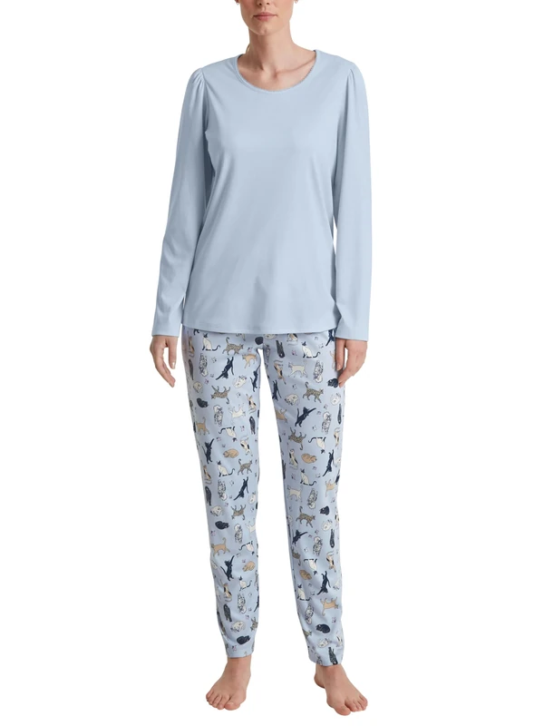 CALIDA Women's Cat Dreams Pajama Set, Harmony Blue, 36-38