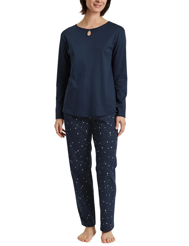 CALIDA Sweet Dreams Women's Long Pyjamas 100% Cotton Trousers with Fabric Covered Elastic Waistband, Peacoat Blue, 36-38