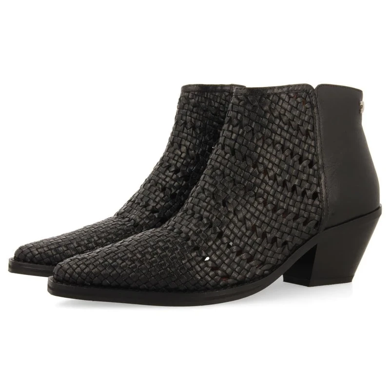 GIOSEPPO Leather Heeled Braided Cowboy Boots, Black/White, 8.5 UK