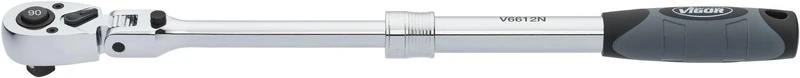 Vigor Telescopic Reversible Ratchet Handle V6612N, 1/2 Inch Square, Extendable from 350-490 mm, 180 Degree Swivel Head, 4 Degree Operating Angle