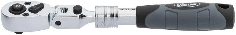 Vigor Telescopic Reversible Ratchet Handle V6614N, 1/4 Inch Square, Extendable from 175-225 mm, 180 Degree Swivel Head, 4 Degree Operating Angle