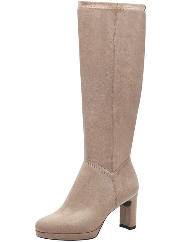 Tamaris Women's Long Shaft Boots Textile Block Heel, taupe, 7.5 UK