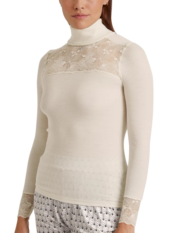 CALIDA Silky Wool Glam Top Long Sleeve/3/4 Sleeve Charm Cream, Size 40-42, Charm Cream, 14-16