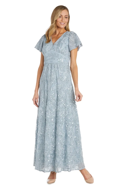 R&M Richards Women's Classic Long Dress, Light Blue, 16