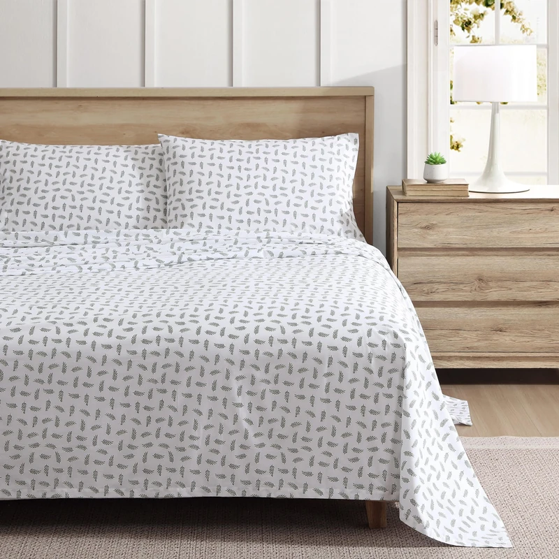 Eddie Bauer - Twin Sheets, Cotton Percale Bedding Set, Cool & Breathable Home Decor (Laurel Leaves, Twin)