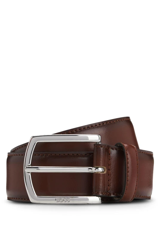 BOSS Mens Claus-Tx-St Sz35 Branded-buckle belt in Italian leather