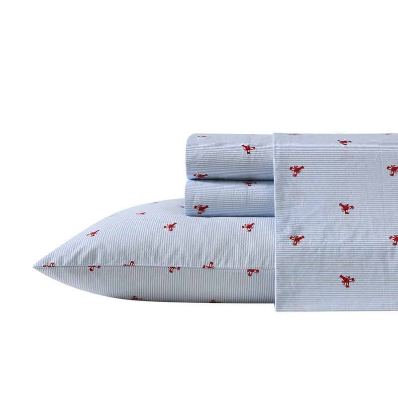 Nautica - Full Sheets, Cotton Percale Bedding Set, Casual Home Decor (Lobster Walk Red, Full)