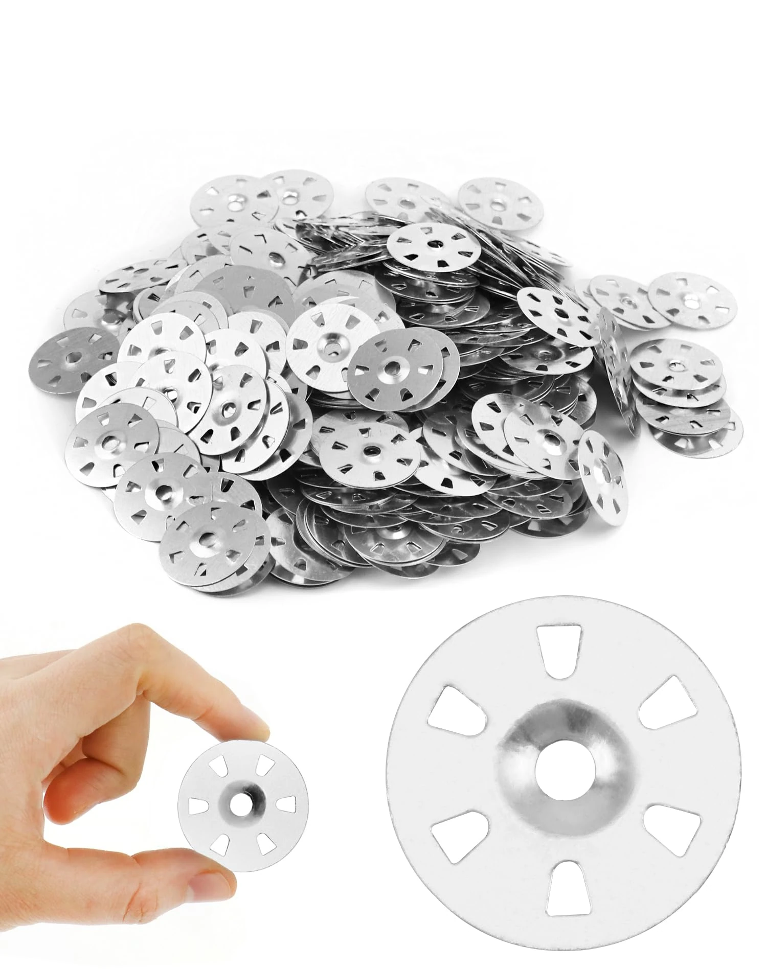 QWORK® 500 PCS/Pack 35mm Diameter Galvanized Steel Washers with Six Holes, Easy Fix and Corrosion Resistant Washers for Insulating Boards, Plasterboard and Tiles