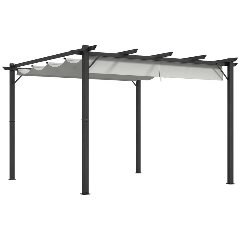 Outsunny 3 x 3(m) Pergola with Retractable Roof Canopy, Aluminium Frame Garden Gazebo Outdoor Sun Shade Shelter for Grill, Patio, Light Grey