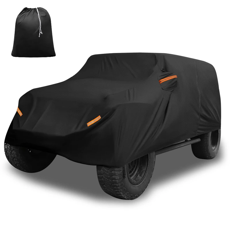 X AUTOHAUX Car Cover for Jeep Wrangler 4DR 2007-2017 Aluminum Film Outdoor Waterproof Sun Rain Snow Hail Protection with Driver Door Zipper