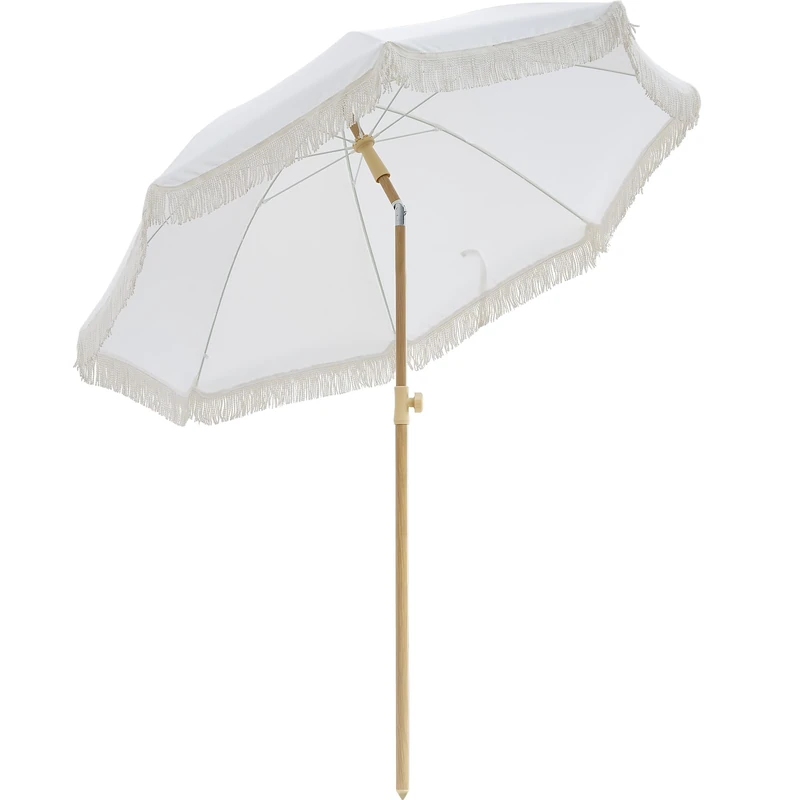 Kbrellaoutlets 7ft Patio Umbrella, UV 50+ Protection, 8 Ribs, Push Button Tilt, Garden Pool, Liusu-6.5ft-cream