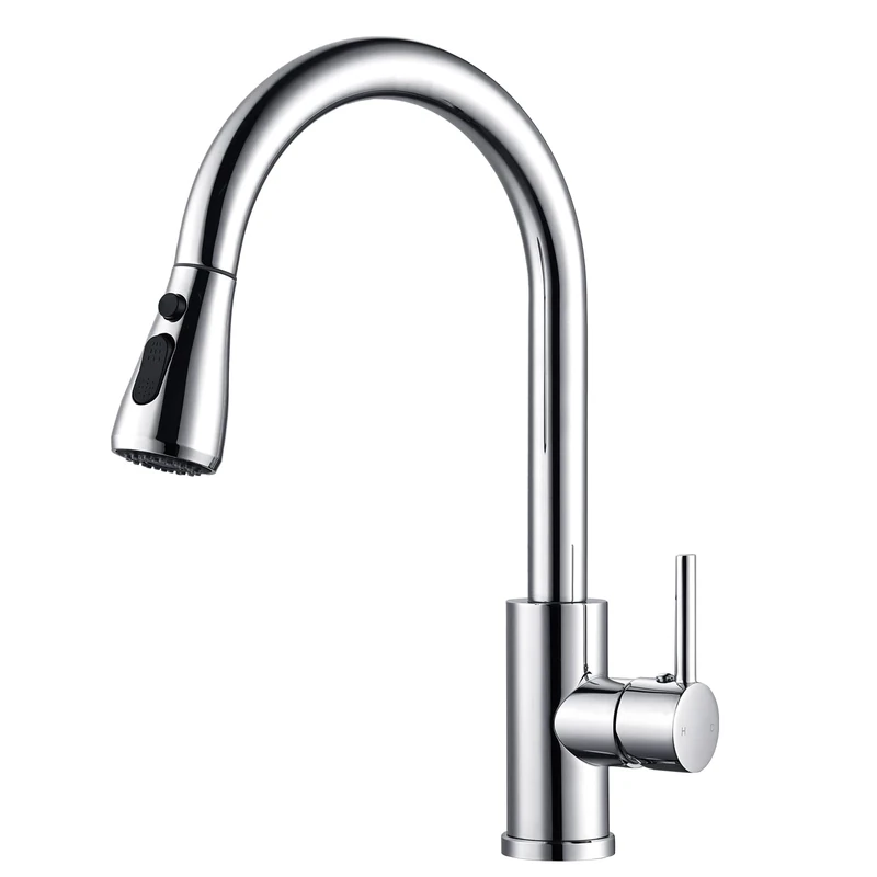 Kitchen Taps Mixer with Pull Out Spray, Pull Down Kitchen Sink Mixer Taps Faucet Monobloc Single Lever Bar Tap 1 Hole with High Arc 360° Swivel 3 Modes Spray Head, Chrome