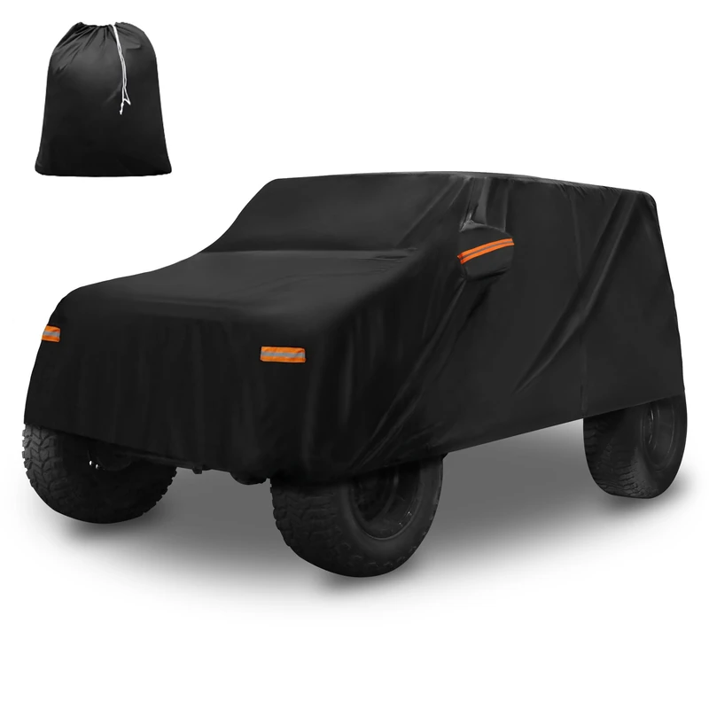 X AUTOHAUX Car Cover for Jeep Wrangler 2DR 2007-2017 Aluminum Film Outdoor Waterproof Sun Rain Snow Hail Protection with Driver Door Zipper