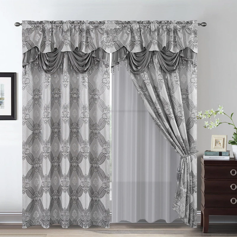 Petrichor Window Curtain Panel Drape with Attached Fancy Valance