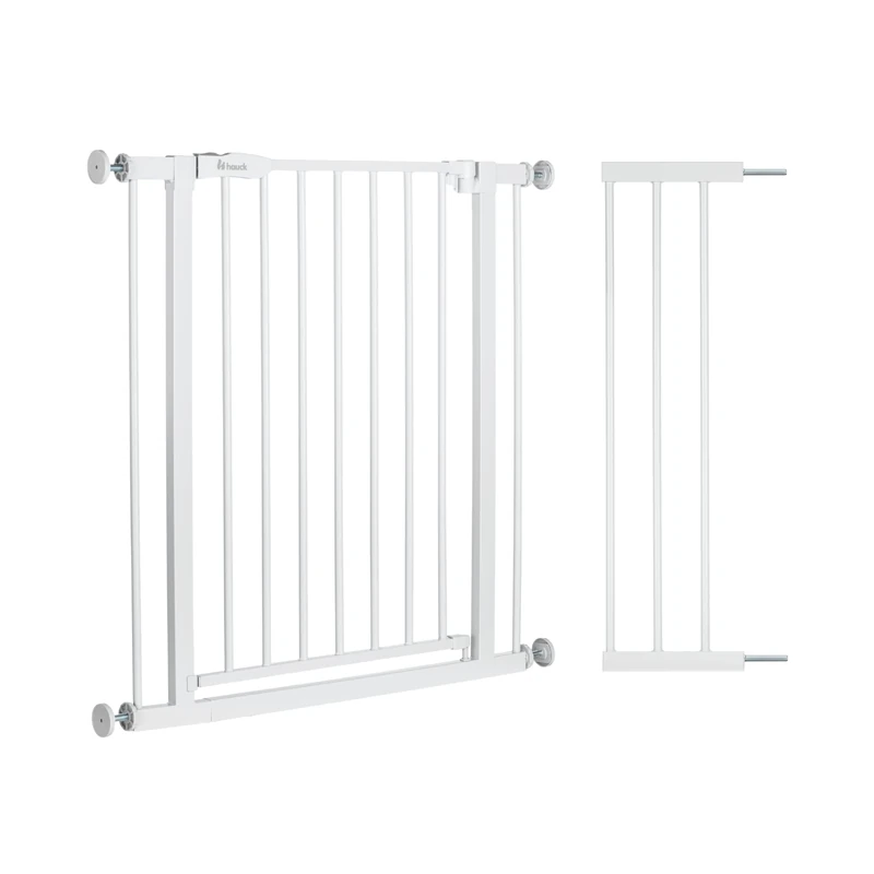 hauck Open N Stop 2 Set with 21cm Extension, White - Pressure Fit Baby Gate 96-101 cm for Doors & Stairs, Closes Manually, Opens to Both Sides with One Hand, Metal, Mounting Accessories Included