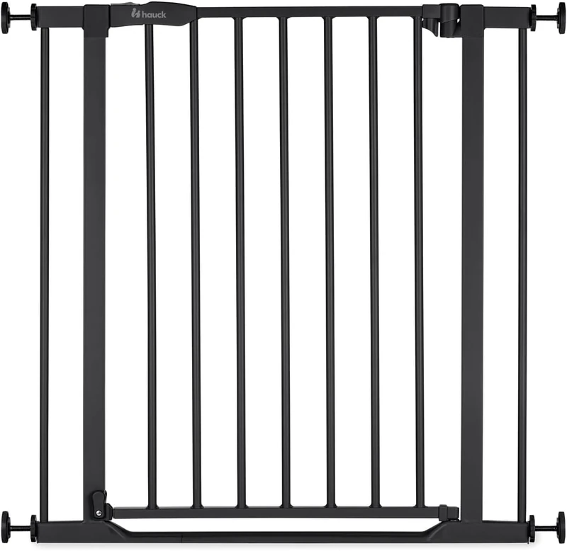 hauck Clear Step 2 Child Safety Gate (Width 75 to 80 cm) – Ultra Flat Threshold, No Drilling, Bilateral Opening with 1 Hand, Manual Locking, Black Metal