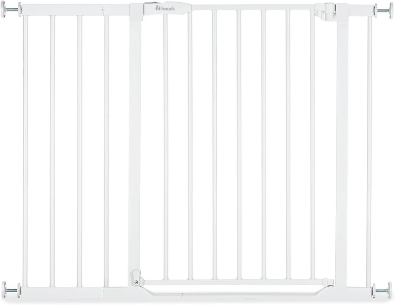 Hauck Clear Step 2 Stair Safety Gate with 21 cm Extension for Widths 96-101 cm, Ultra Flat Threshold, No Drilling, One-Handed Double-Sided Opening, Metal (White)
