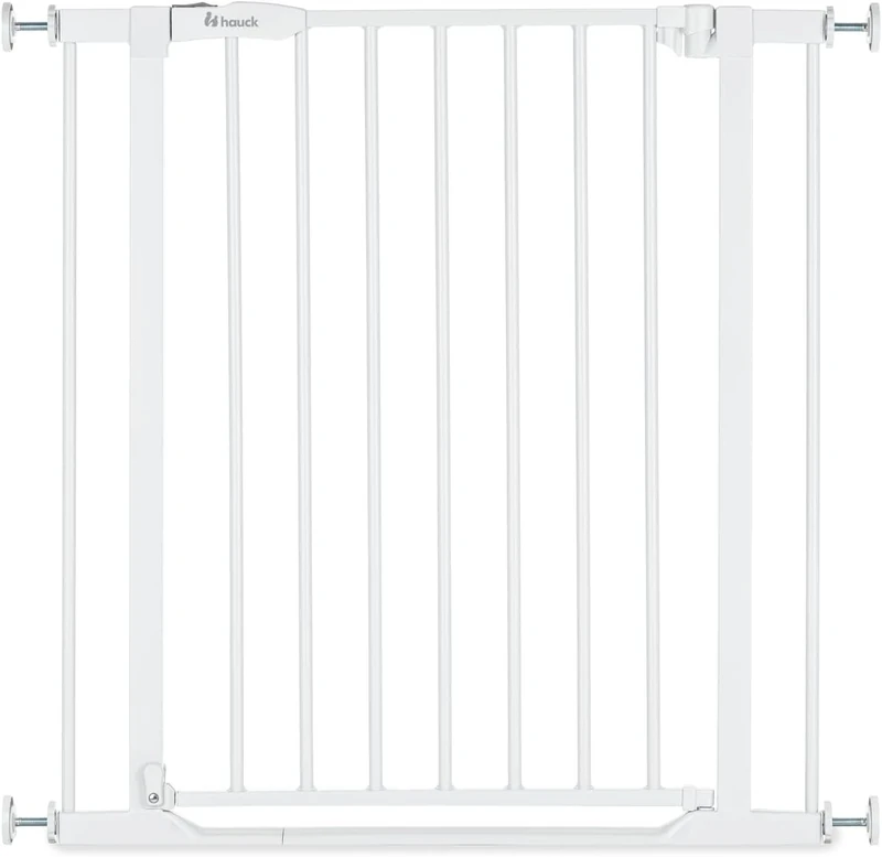 hauck Clear Step 2, White Children's Safety Gate, Dog Gate, Adjustable Width 75-80 cm, 77 cm High, Flat Entry, One-Hand Opening, No Drilling, for Indoor Use
