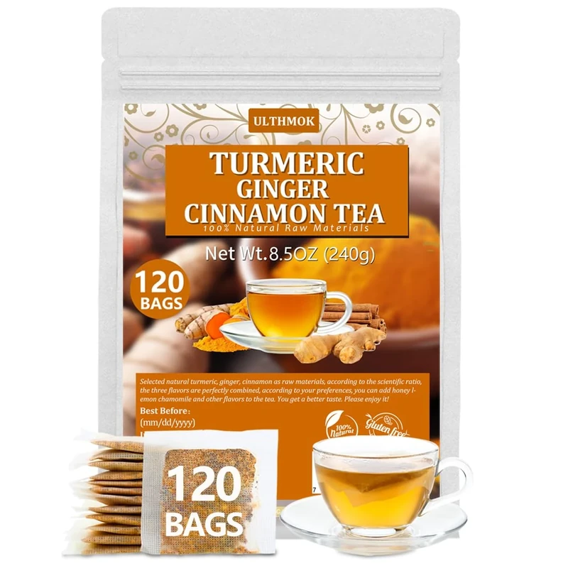 ULTHMOK Premium 120 Turmeric, Ginger, Cinnamon Tea Bags, 100% Natural & No Additives & Caffeine Free.…