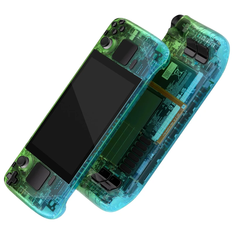 eXtremeRate Gradient Translucent Green Blue Custom Faceplate Back Plate Shell for Steam Deck, Handheld Replacement Housing Case, DIY Full Set Shell w/Buttons for Steam Deck LCD - Console Without