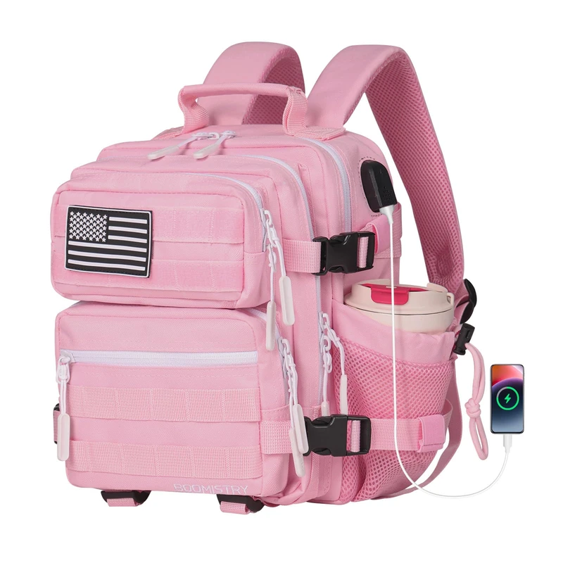 Boomistry 15L Mini Tactical Backpack Small Tactical Backpack for Men and Women, Military Molle Backpack for Gym, Daily, Pink-15l, 15L, Tactical Style