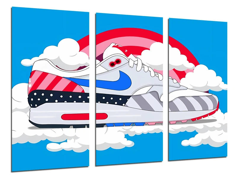 Cuadros Cámara Set of 3 Wall Pictures for Living Room Decoration Modern Bedroom Bedroom Room Print on Wood with Hangers, Nike Air Max Trainers (97 x 62 cm) - Image 1
