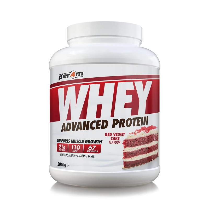 Per4m Whey Protein Powder | High Protein Shake for Muscle Growth & Recovery | Low Sugar Gym Supplement | Sports Nutrition Drink + Amino Acids (2010g, Red Velvet Cake)