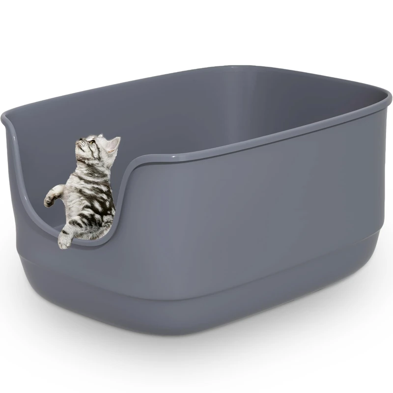 Gefryco Jumbo Cat Litter Box, Extra Large, High Sided, Grey