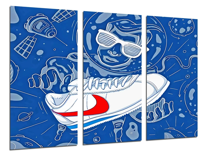 Cuadros Cámara Set of 3 Wall Pictures Modern Decoration for Living Room Bedroom Room Wooden Print with Hangers Shoes Nike Cortez (97 x 62 cm)