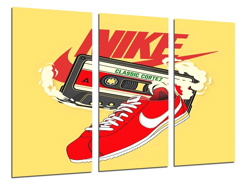 Cuadros Cámara Set of 3 Wall Pictures for Living Room Decoration Modern Bedroom Bedroom Room Print on Wood with Hangers, Nike Cortez Trainers (97 x 62 cm)